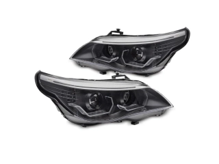 Přední světla, světlomety, lampy BMW E60, E61 2003-2007, 3D LED Angel Eyes, černé