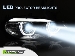 PŘEDNÍ LED SVĚTLA, SVĚTLOMETY, LAMPY BMW X5 E70 2007-2013, LED ANGEL EYES, DRL, XENON OEM, ČERNÁ