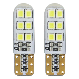 LED ŽÁROVKY T10 (W5W) 12SMD 2835 SILIKON, 12V - BÍLÁ 2KS