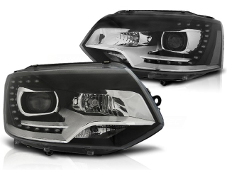 PŘEDNÍ SVĚTLOMETY, SVĚTLA, LAMPY VW T5, 2010-, LED S DENNÍM SVÍCENÍM DRL, ČERNÁ BLACK
