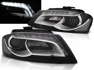 PŘEDNÍ SVĚTLA, LAMPY, SVĚTLOMETY S LED DENNÍMI SVĚTLY AUDI A3 8P 2008-2012 ČERNÁ