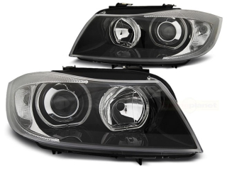 Přední světla BMW E90, E91 03.05-11 Angel Eyes - černé H7+H7