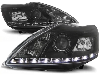PŘEDNÍ SVĚTLA, SVĚTLOMETY, LAMPY FORD FOCUS II, 2008-2010, ČERNÉ, LED PARKOVACÍ SVĚTLO
