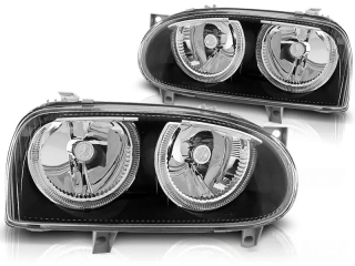 PŘEDNÍ SVĚTLOMETY, SVĚTLA, LAMPY VOLKSWAGEN GOLF 3, 1992-1998, ANGEL EYES, ČERNÉ BLACK 
