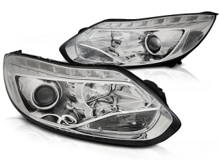 PŘEDNÍ SVĚTLA, SVĚTLOMETY, LAMPY FORD FOCUS MK3, 2011-2014, LED, CHROMOVÉ