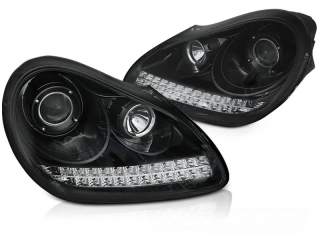 PŘEDNÍ XENONOVÁ SVĚTLA, SVĚTLOMETY, LAMPY PORSCHE CAYENNE, 2002-2006, DAYLIGHT, ČERNÉ, HID XENON