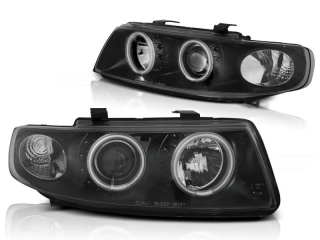 Přední světla Seat Leon, Toledo, 1998-2005, Angel Eyes CCFL, černé black