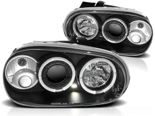 Přední světlomety, světla, lampy Volkswagen Golf 4, 1998-2003, Angel Eyes, černé black 