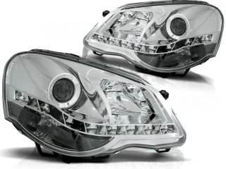 Přední světla Volkswagen Polo 9N3, 2005-2009, LED Daylight, chrom