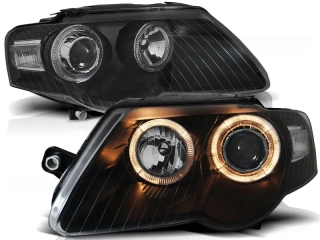 Přední světlomety, světla, lampy Volkswagen Passat 3C, 2005-2010, Angel Eyes, černé, AKCE