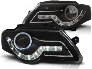 Přední světla Volkswagen Passat 3C, 2005-2010, LED Daylight, černé black LPVWF7