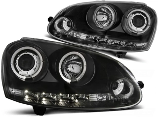 Přední světlomety, světla, lampy Volkswagen Golf 5, 2003-2009, Angel Eyes + LED, černé black LPVWB8