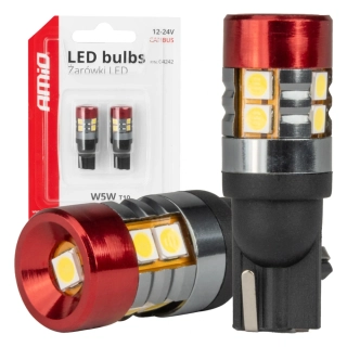 LED žárovky CANBUS T10 W5W 9 SMD 3030 Bílé 12V 24V AMiO