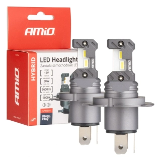LED žárovky H4 AMIO HYBRID Series CAN-BUS, bílé 6000K | 5600 LM, 2 ks
