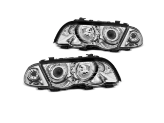 Přední světla BMW E46 1998-2001, sedan, touring, Angel Eyes LED, chromové