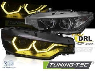 Přední světla BMW F30/F31 11-15 ANGEL EYES žluté LED DRL černá