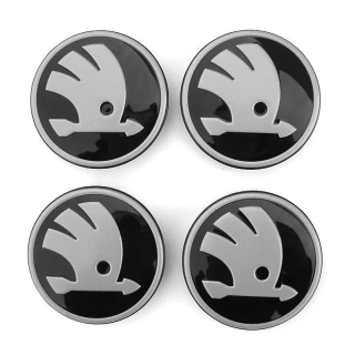 Středové krytky hliníkových kol ŠKODA, sada 4 ks, stříbrné logo-originál