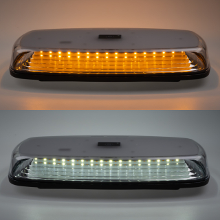 AKU LED rampa oranžová+bílá, 84LEDx0,5W, magnet, 12-24V, 304mm, ECE R65 R10