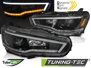 Přední světla, světlomety, lampy Mitsubishi Lancer 8, 2008-, TubeLight, SEQ, černé