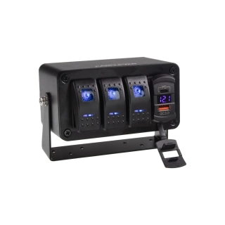 Panel s 3x spínači Rocker, voltmetr + USB/USB-C zásuvka, 12/24V