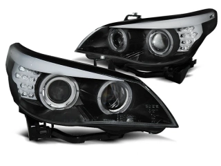Přední světla, LED angel eyes, LED blinkr BMW E60 / E61 D1S xenon, 2005-2007 černá