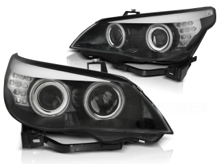 Přední světla, světlomety, lampy BMW E60, E61, 2005-2007, D1S XENON, CCFL Angel Eyes, LED indicator, černé