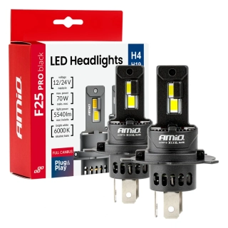 LED žárovky H4 F25 PRO BLACK FULL CAN-BUS, bílé 6000K, 5540 LM, 12-24V, 70W, 2KS