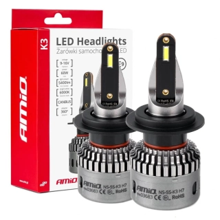 LED žárovky H7 AMIO LED K3 Series CAN-BUS, bílé 6000K | 5400 LM, 2 ks