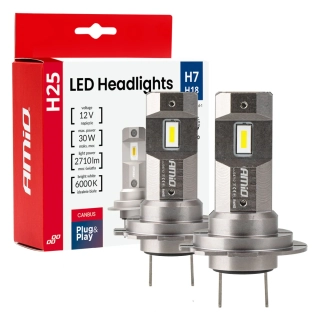 LED žárovky H7 | H18 H25 FULL CAN-BUS, bílé 6000K, 2710 LM, 2 ks AMIO 