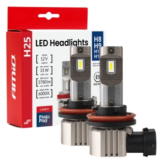 LED žárovky FULL CAN-BUS H8 | H9 | H11 | H16 AMIO H25 , bílé 6000K, 3780 LM, 2 ks