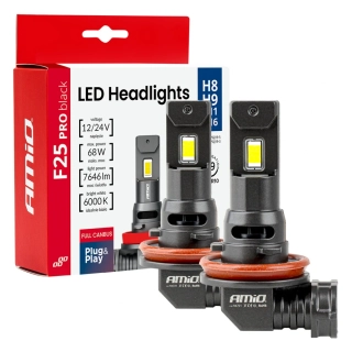 LED žárovky H8 | H9 | H11 | H16 AMIO F25 PRO BLACK FULL CAN-BUS, bílé 6000K | 7700 LM, 2 ks