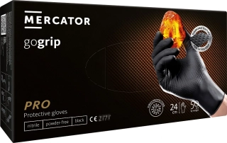 Nitrilové rukavice MERCATOR, velikost XL, černé, gogrip, 50 ks