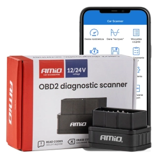 Diagnostický skener OBD2 BT s tlačítkem ON /OFF AMIO 