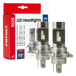 LED žárovky H4 | H19 AMIO H25 FULL CAN-BUS, 6000K |3600 LM, 2 ks
