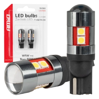 LED žárovky CANBUS T10 W5W 9 SMD 3030 Bílé 12V 24V 36V 48V AMiO, 2KS