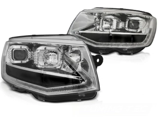 Přední světla, světlomety, lampy VW T6, 2015-2019, Tube Light, DRL, SEQ dynamic blinkr, chromové