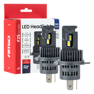LED žárovky H4 | H19 AMIO F25 SILVER FULL CANBUS, 4700 LM