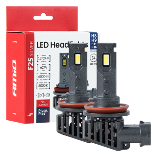 LED žárovky H8, H9, H11, H16 AMIO F25 SILVER FULL CANBUS | 6000 LM