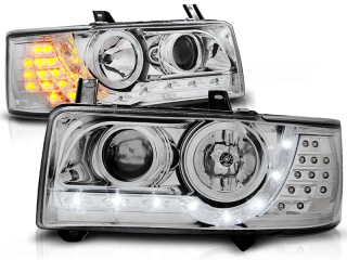 Přední světla Volkswagen T4, 1990-2003, LED Daylight, chrom + LED blinkr