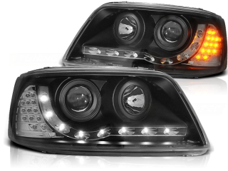 Přední světlomety, světla, lampy Volkswagen VW T5, 2003-2009, LED Daylight, černé black + LED blinkr