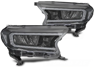 Přední FULL LED světla, světlomety, lampy Ford Ranger V 2016-2022, LED, DRL, SEQ, černé