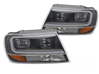 Přední světla, lampy, světlomety Chrysler Jeep Grand Cherokee 99-05.05 černé TUBE LIGHT
