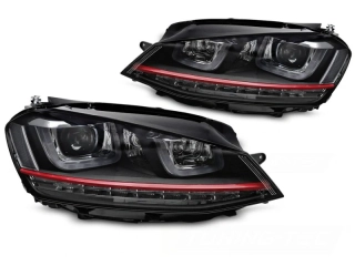Přední světla VW GOLF VII 2013-2017 černá/červený pruh LED SEQ DRL