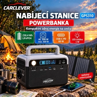 Přenosná nabíjecí stanice CARCLEVER 300W (230,4 Wh) – Solární powerbanka 230V