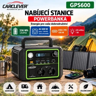 Přenosná nabíjecí stanice CARCLEVER 600W (336 Wh) – Multifunkční powerbanka 230V
