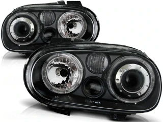 Přední Angel Eyes světla Volkswagen Golf 4 (1998–2003), černé čočky – pár