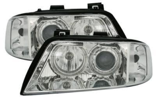 AUDI A6 4B 99-01 - Přední světla Angel Eyes - Chromové D2S