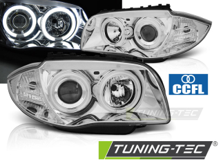 Přední světla BMW 1 E87, E81 04-11 - chrom Angel Eyes CCFL 
