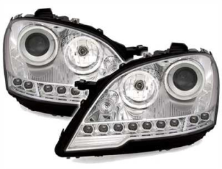 Mercedes ML 164 facelift 08- přední lampy chrom LED