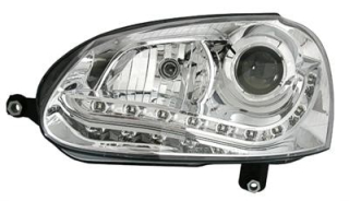 VW Golf V 03-08 Přední světla Devil eyes s LED svícením Chrom